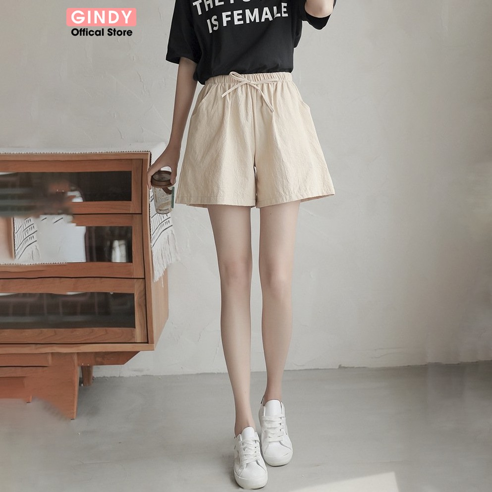 Quần đùi đũi nữ thắt nơ có 5 màu GINDY vải mỏng mát thời trang xuân hè 2022 Q7101