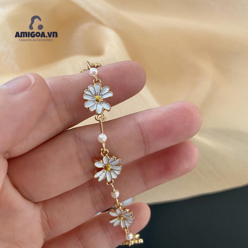 Vòng Tay Thiết Kế Đơn Giản Họa Tiết Hoa Cúc Nhỏ Xinh Phong Cách Nhật Bản Thời Trang Cho Nữ