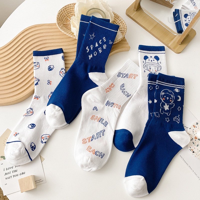 WAFNHA D462 Vớ cotton in Họa Tiết Hoạt Hình Ngộ Nghĩnh Dành Cho Nữ