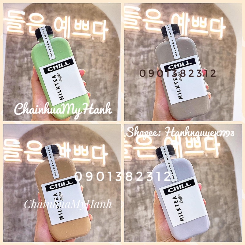 Chai Nhựa Trà Sữa Dẹp Ngang 330Ml - Sản Phẩm Đã Kèm Nắp