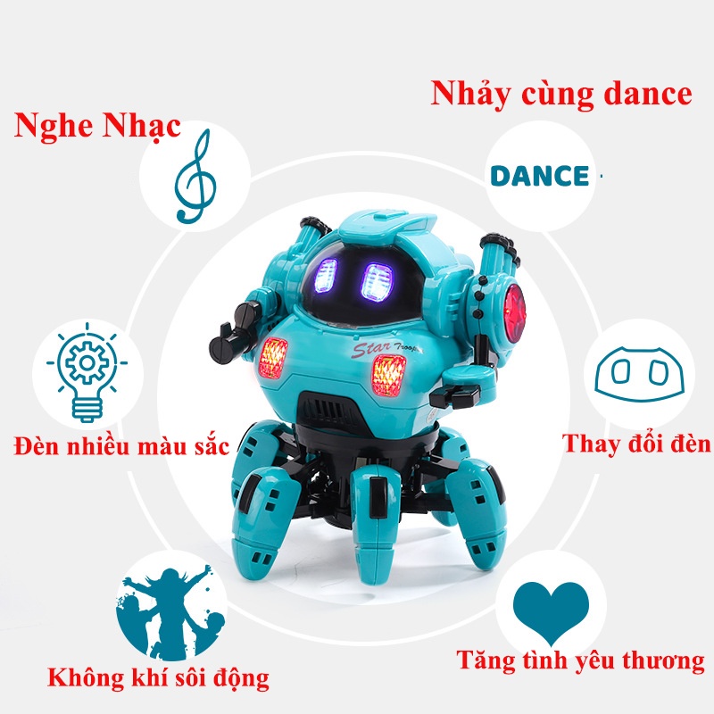 Đồ Chơi Trẻ Em Robot Dancer Nhảy Múa phát sáng Cho Bé Trai, Bé Gái,Có Đèn Có Nhạc Giả Trí Vui Nhộn
