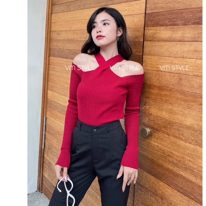 Áo len tay dài cổ chéo hở vai thời trang nữ ulzzang Hàn Quốc Fmstyle Saigon 21ALU12N162102 | BigBuy360 - bigbuy360.vn