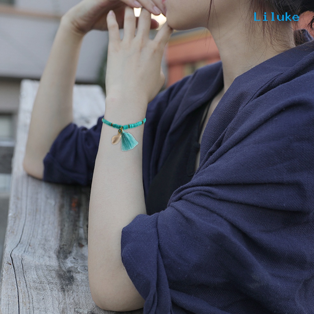 Vòng Tay Hạt Đất Sét Polymer Và Vỏ Sò Nhiều Màu Thời Trang Cho Nữ