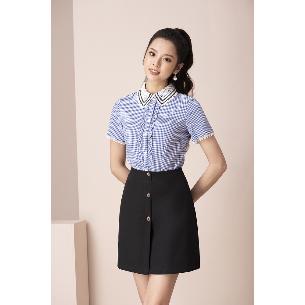 Chân Váy Mini Chữ A Đính Cúc Trước LUPERI Thiết Kế hai lớp lưng cao vải tuyết mưa LFCV5107