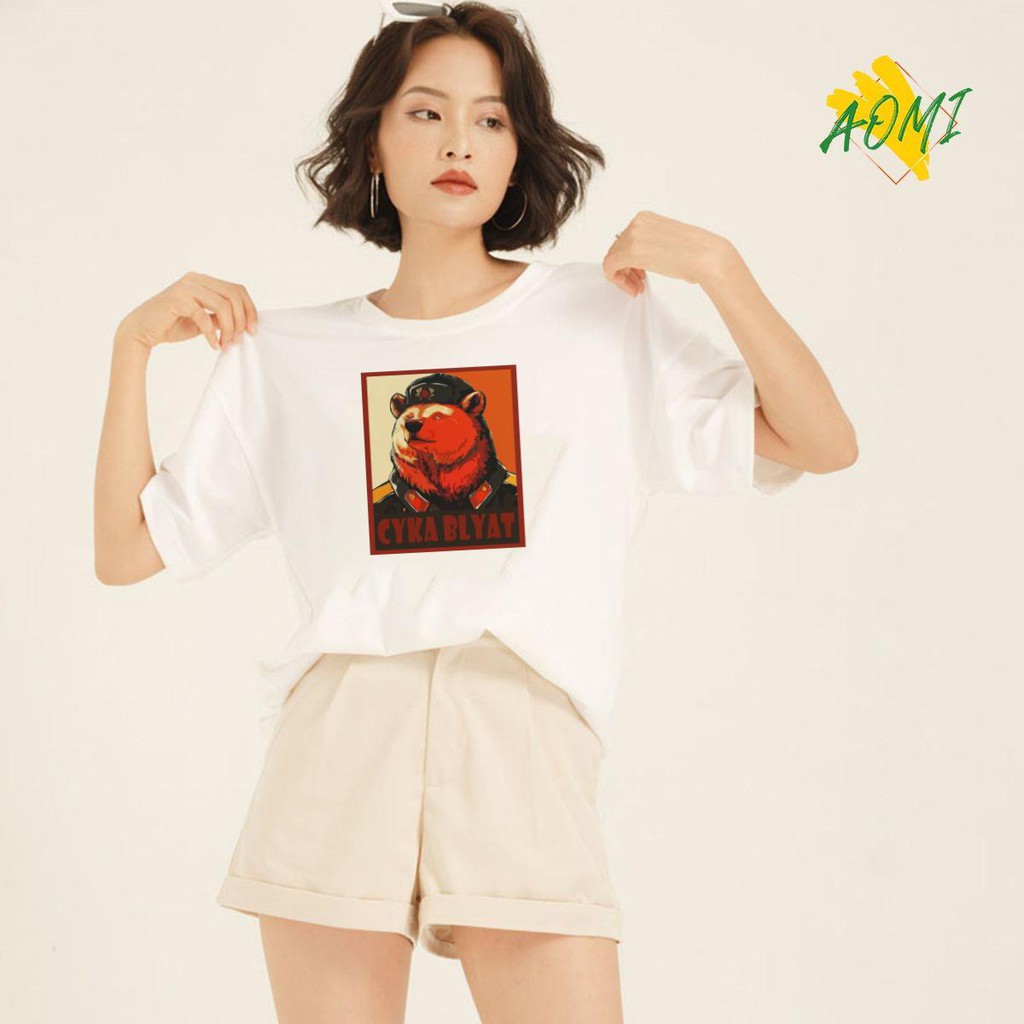 ÁO THUN UNISEX AOMI CYKA BLYAT RUSSIAN GẤU NGA TAY NGẮN TAY LỠ NAM NỮ CHẤT VẢI LOẠI MỘT