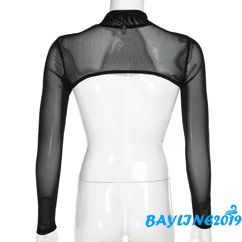 Áo Lưới Tay Dài Cổ Cao Xuyên Thấu Thời Trang Xuân Hè Cho Nữ
