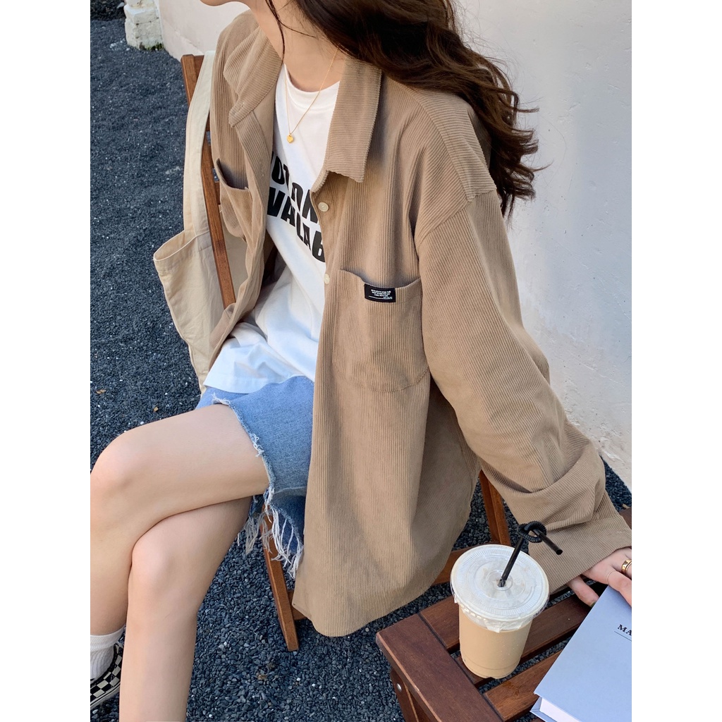 Áo Khoác Sơ Mi Tay Dài Dáng Rộng Cài Một Hàng Nút Thời Trang 45881