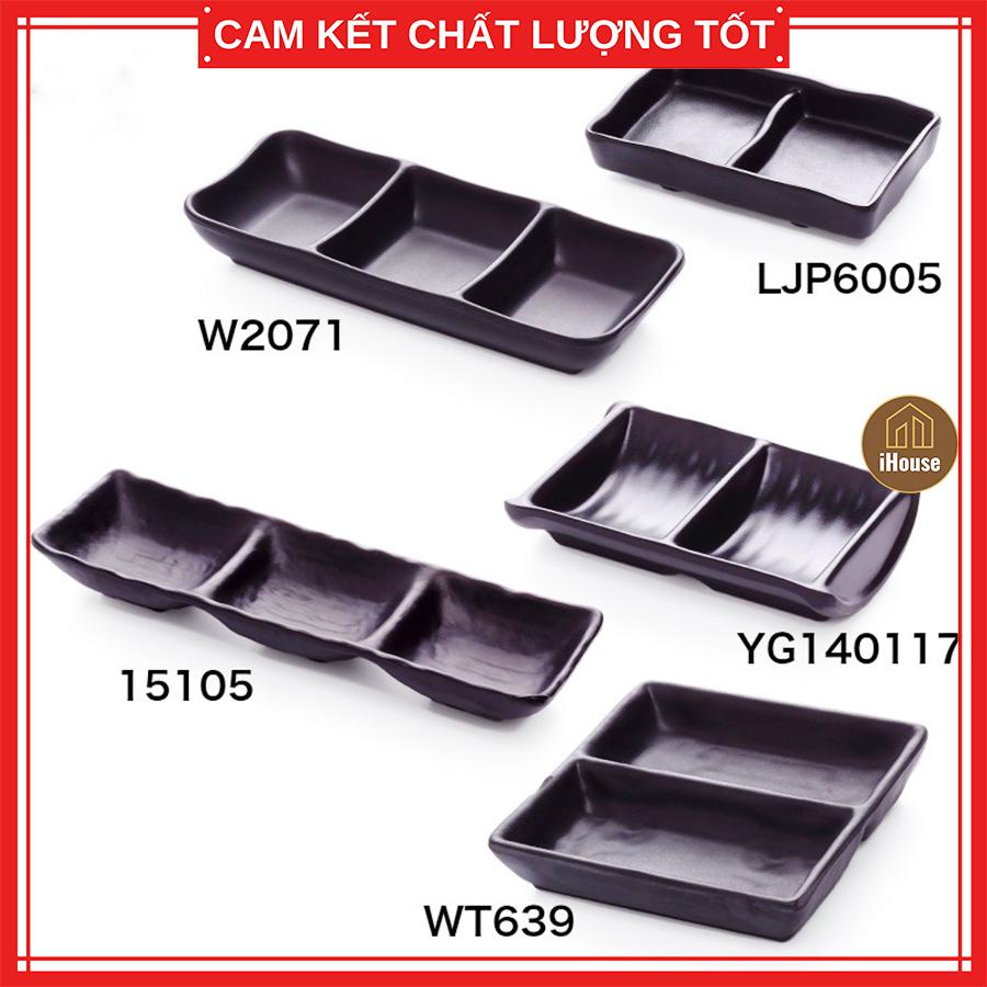 *[HÀNG TỐT] Bát Nước Chấm 2 Ngăn Nhựa Màu Đen, Đĩa Đựng Gia Vị Nhựa Phíp Melamine An Toàn &amp; Sang Trọng