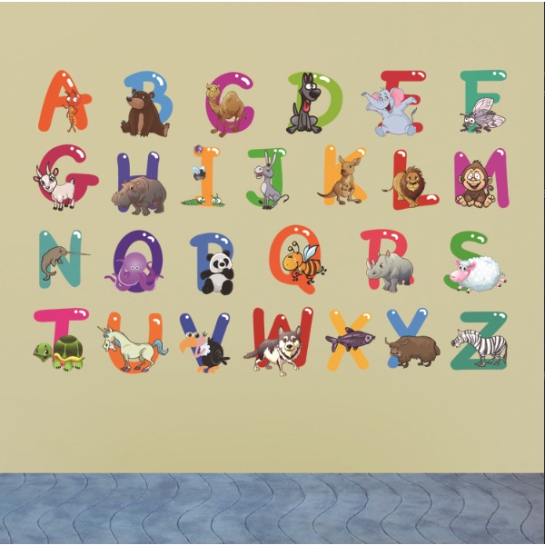 Decal giấy dán tường- mẫu Bảng chữ cái hình thú cho bé vui học
