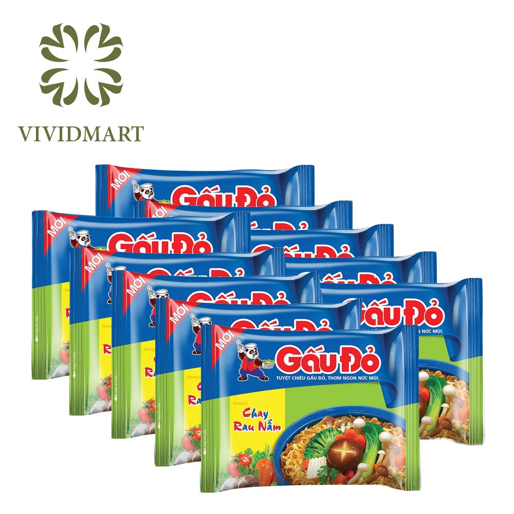 10gói- MÌ GẤU ĐỎ 8 VỊ: GÀ SỢI PHỞ, TÔM VÀ GÀ, BÒ BÍT TẾT, THỊT BẰM, TÔM CHUA CAY, SỢI PHỞ HÀNH PHI, CHAY –GÓI63G– GẤU ĐỎ