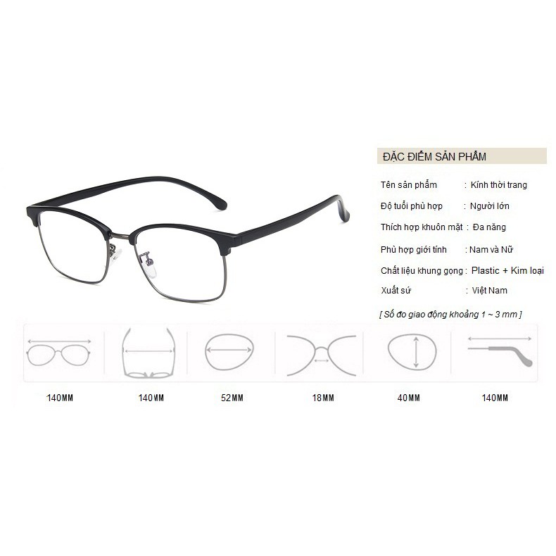 Kính Giả Cận, Gọng Kính Cận Nam Nữ Clubmaster Vuông Đen Không Độ Hàn Quốc - BLUE LIGHT SHOP | BigBuy360 - bigbuy360.vn