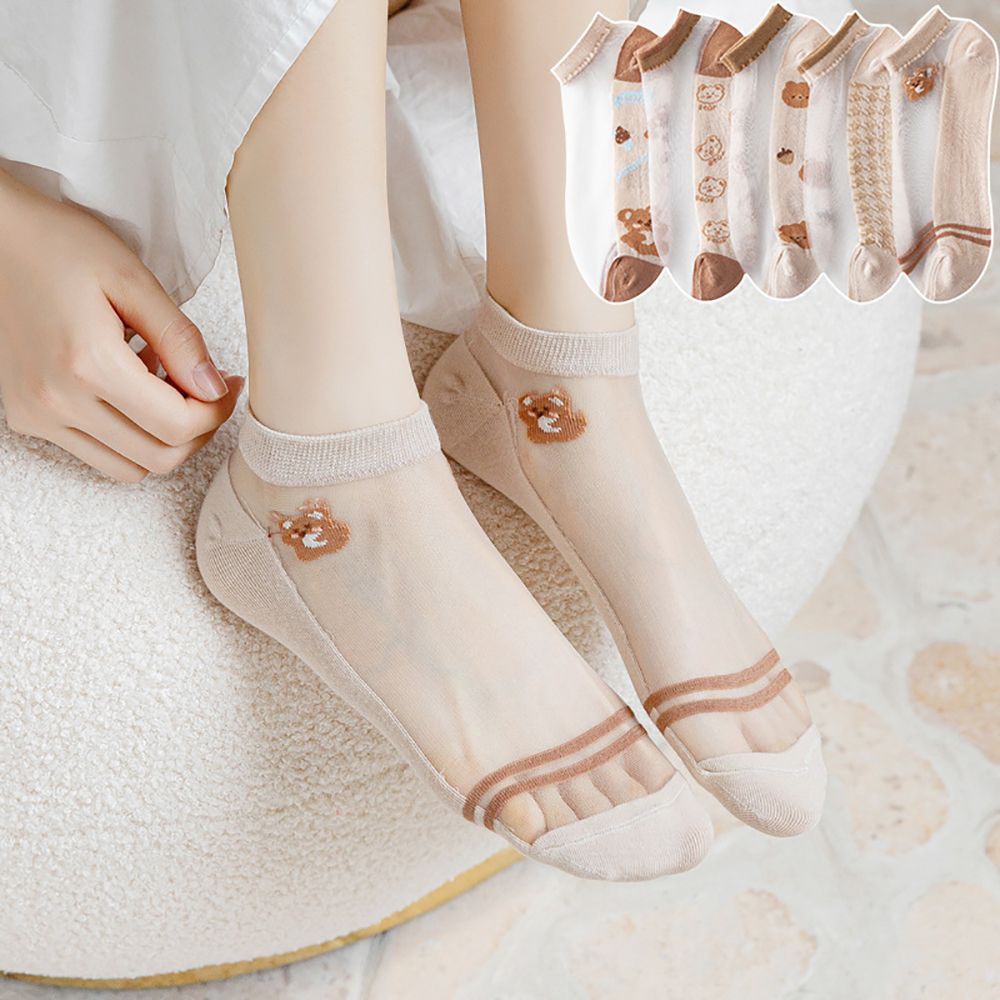 Vớ Cổ Thấp Mỏng Nhẹ Co Giãn Trong Suốt In Hình Gấu Hoạt Hình Dễ Thương Cho Nữ