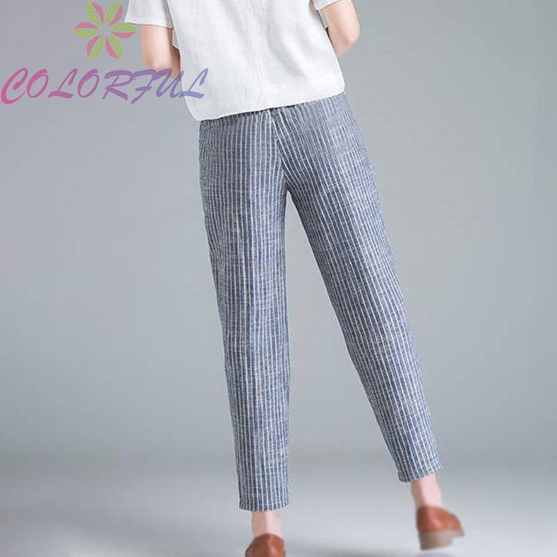 Quần dài lưng cao ống rộng họa tiết sọc thời trang cho nữ | BigBuy360 - bigbuy360.vn