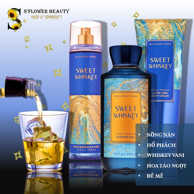 BST 2020 Autumn Glow |  Sweet Whiskey | Bộ Sản Phẩm Gel Tắm - Dưỡng Thể - Xịt Thơm Toàn Thân Bath &amp; Body Works