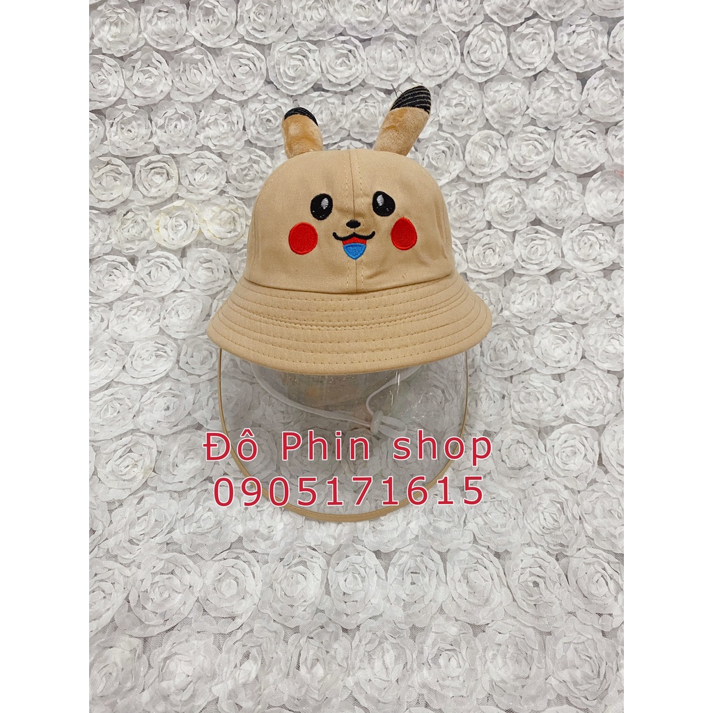 [Bé 3-7 tuổi] Mũ vành bucket Pikachu chống giọt bắn trẻ em, vòng đầu 52cm, tấm chắn có thể tháo rời, có dây quai nón