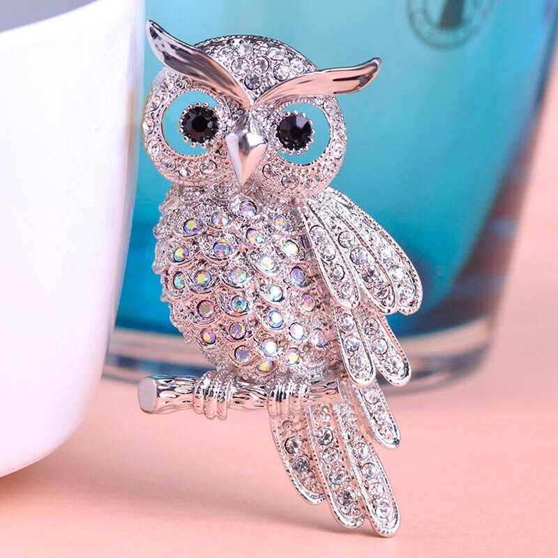 Vintage Owl Brooch Corsage Scarf Clip Crystal Parrots Brooches Lapel Pin Broches Jewelry Women Lady Sweater Hats Buckles
