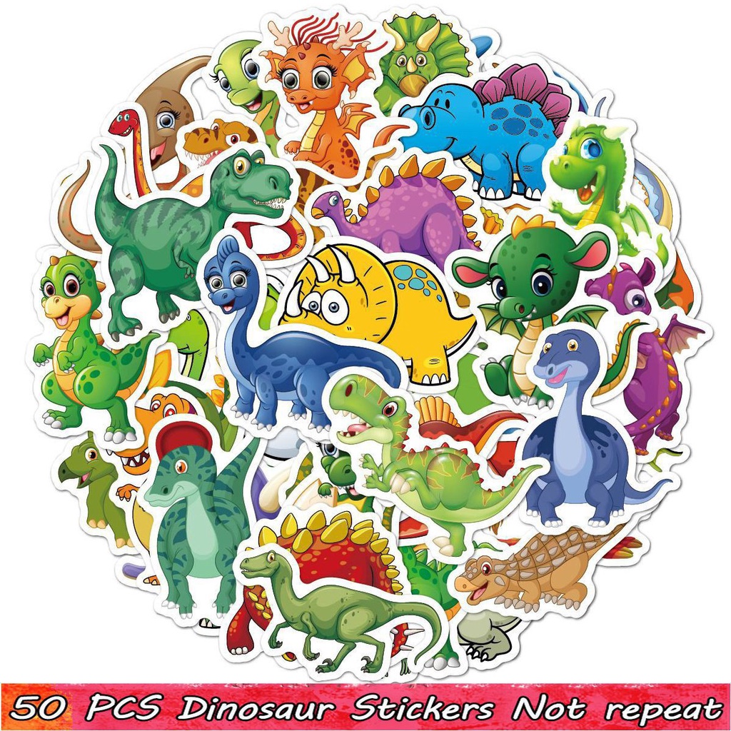 50 Miếng dán hình khủng long đáng yêu trang trí xe đạp vali ván trượt 6-8cm