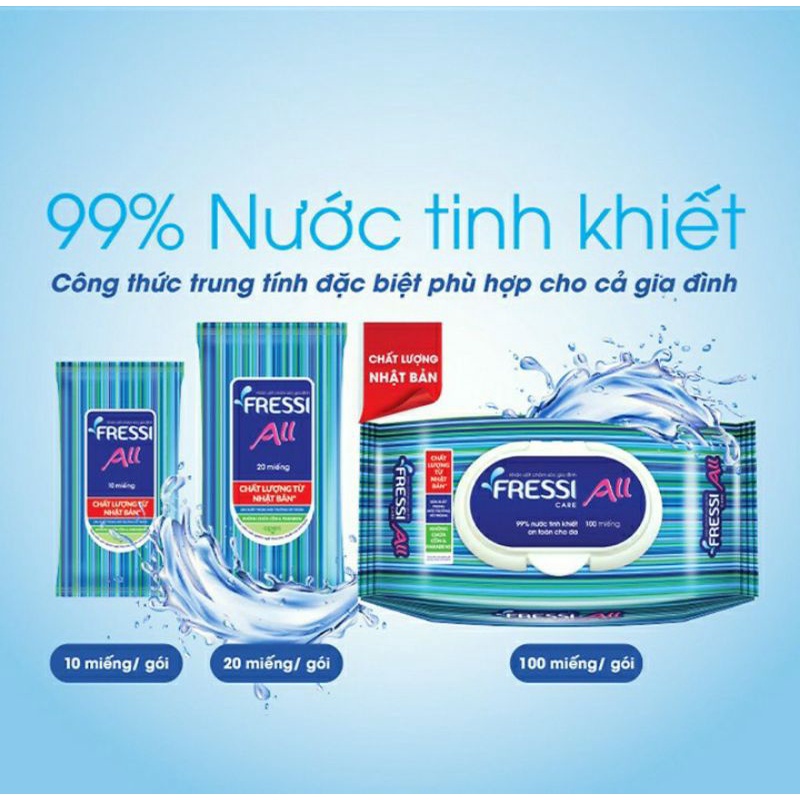 Combo 4 gói Khăn ướt 100 tờ Fressi Care All tinh khiết không cồn