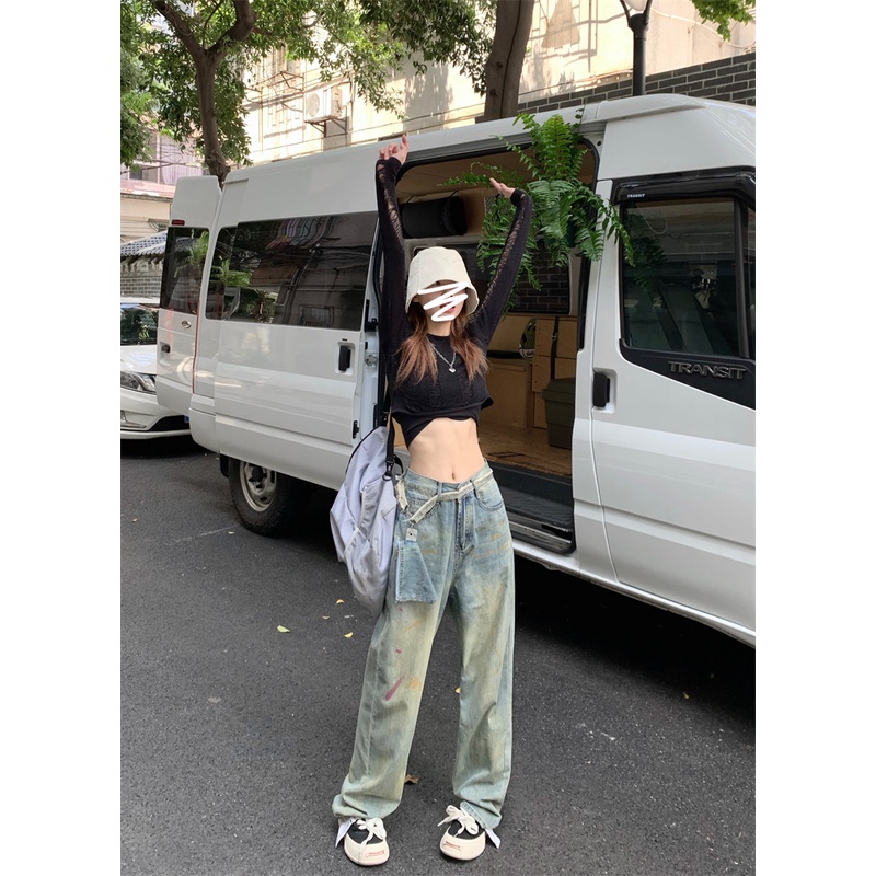Quần Jeans Nữ Dài Lưng Cao Dáng Rộng Thời Trang