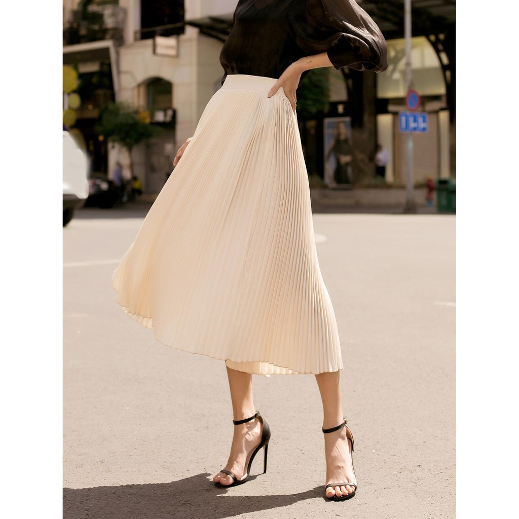 Chân váy xếp li CHARMO dáng dài chất lụa mịn Pleated Skirt | BigBuy360 - bigbuy360.vn