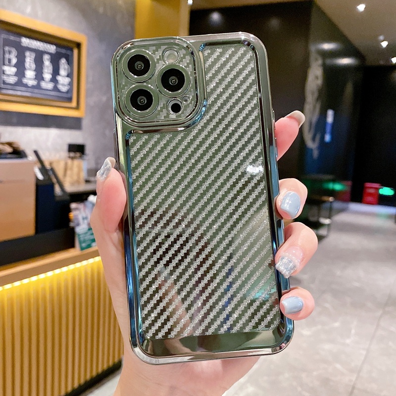 Ốp Điện Thoại Sợi Carbon Siêu Mỏng Chống Sốc Cho iPhone 12 13 Pro MAX X XR XS MAX 7 8 PLUS SE 2020