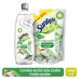 Combo 1 chai và 1 túi rửa chén Sunlight lô hội 750gx2
