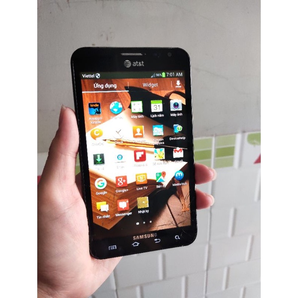 Điện thoại cũ cổ Samsung Note 1 (at&t) nứt kính