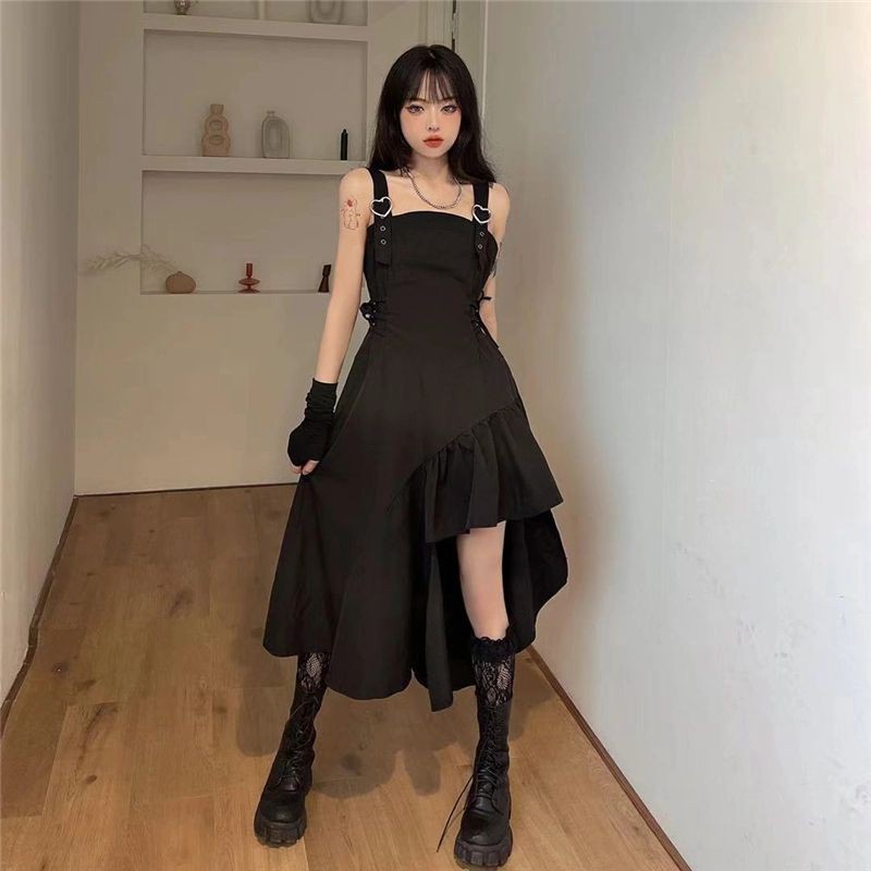 [Order] (F) Váy đầm đuôi cá Dark Gothic móc cài tim dáng dài loại đẹp màu đen