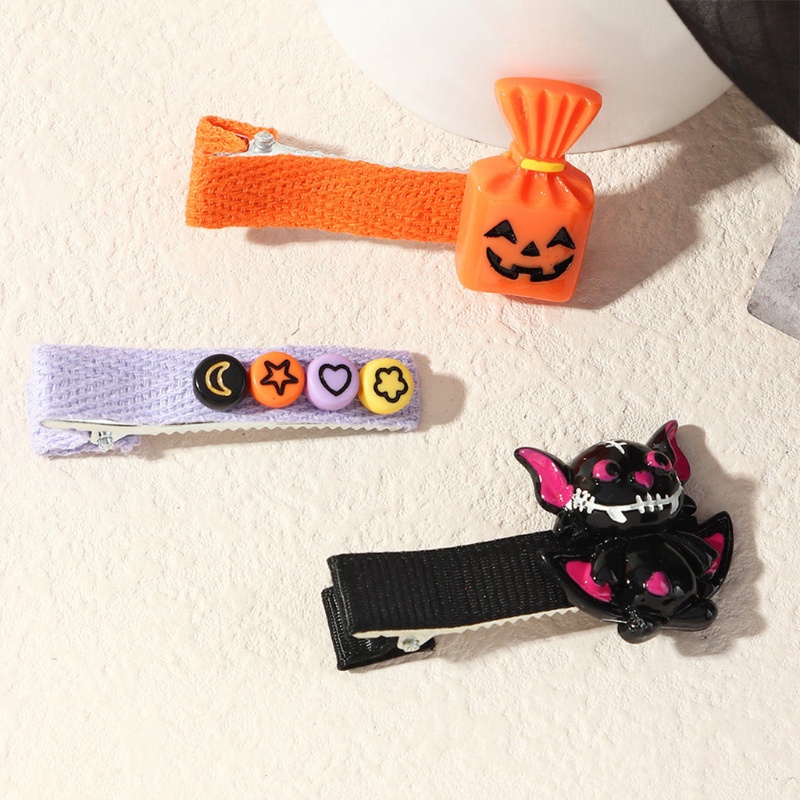 Set 3 Kẹp Tóc Kim Loại Hình Quả Bí Ngô / Ma Quỷ Phong Cách Halloween