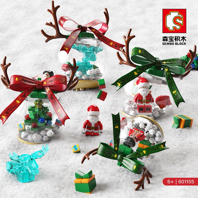 Đồ chơi Lắp ráp Full set 4 bộ Noel Giáng sinh, Sembo block 611055 Minifigures Ông già tuyết, trang trí cây thông Noel