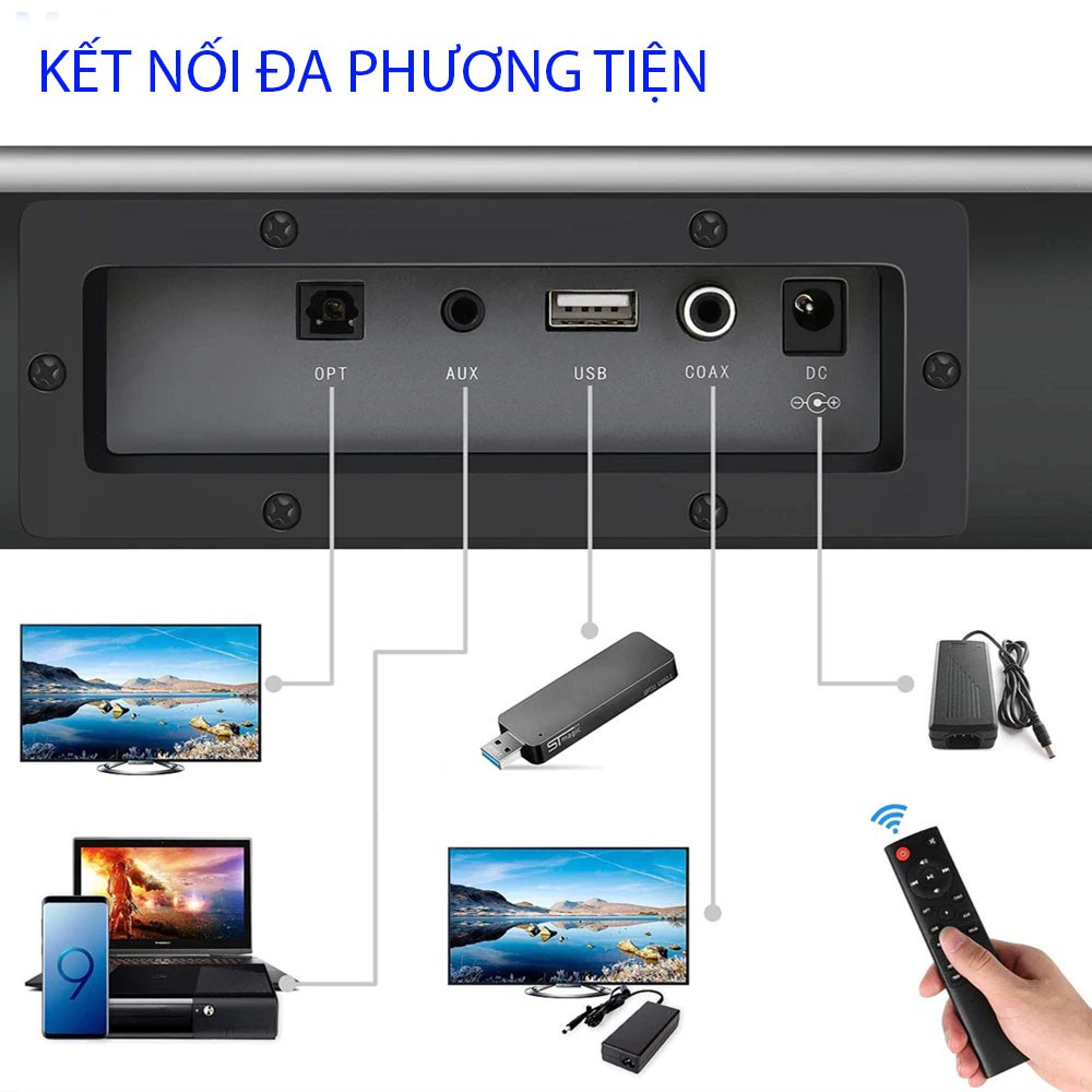 [Mã ELHACE giảm 4% đơn 300K] Loa soundbar tivi 3D âm thanh nổi kết nối không dây SR100 (bluetooth)