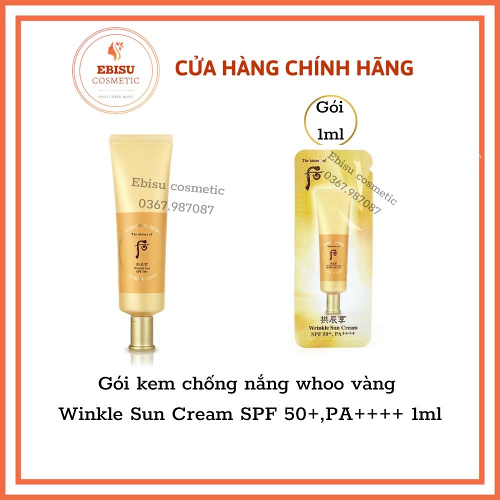 Gói kem chống nắng whoo vàng Winkle Sun Cream SPF 50+,PA++++ 1ml_DATE MỚI 2025_𝐄𝐁𝐈𝐒𝐔 𝐂𝐎𝐒𝐌𝐄𝐓𝐈𝐂𝐒