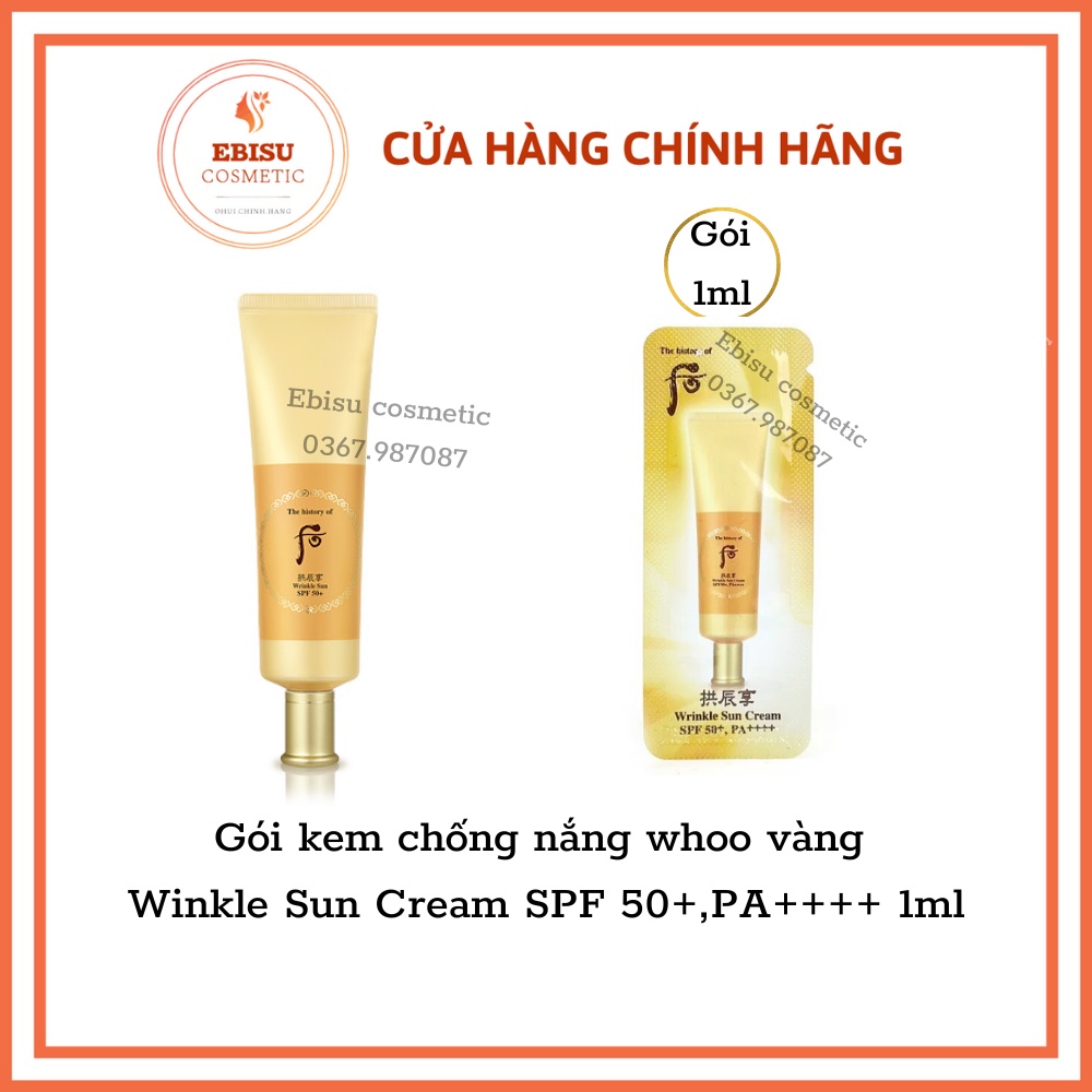 Gói kem chống nắng whoo vàng Winkle Sun Cream SPF 50+,PA++++ 1ml_DATE MỚI 2025_EBISU COSMETICS