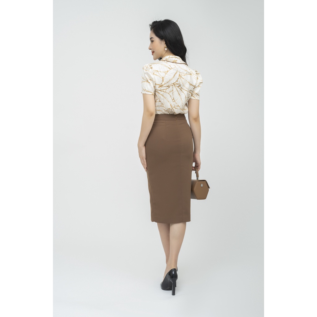 Áo sơ mi nữ dáng croptop Fiona, Sơ mi công sở thiết kế cổ đức tròn giấu khuy F552169