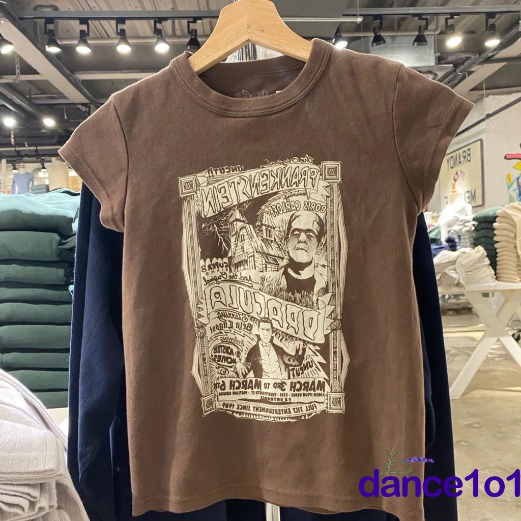 Áo thun tay ngắn in chữ và hoạt hình thời trang mùa hè tùy chọn màu sắc dành cho nữ