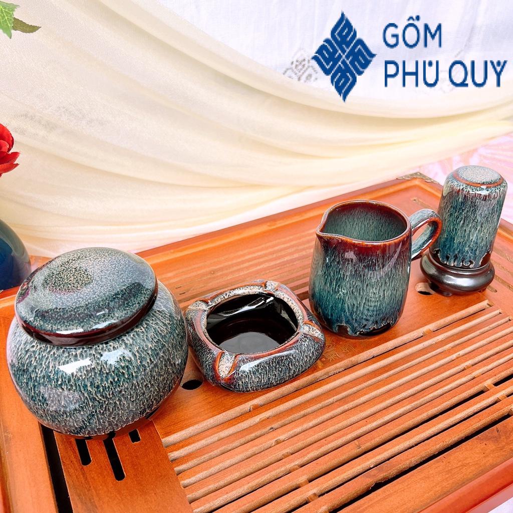 Bộ Ấm Chén Uống Trà ⚱ Ấm Trà Nầm S2 Men Gold ⚱ Gốm Sứ Bát Tràng Gomphuquy Hn14