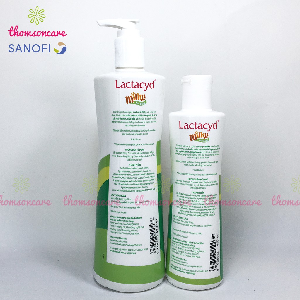 Sữa tắm Lactacyd Milky tắm và gội đầu cho bé từ sơ sinh chai 500ml có vòi tiện lợi, giảm rôm sảy, mẩn ngứa