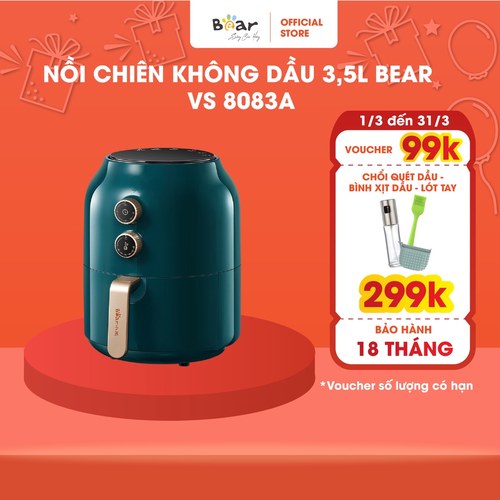 Nồi Chiên Không Dầu Bear Công Nghệ Nhiệt Đối Lưu 360 Độ Chiên K Dầu, Nhựa Cao Cấp An Toàn Tuyệt Đối - VS-8083A