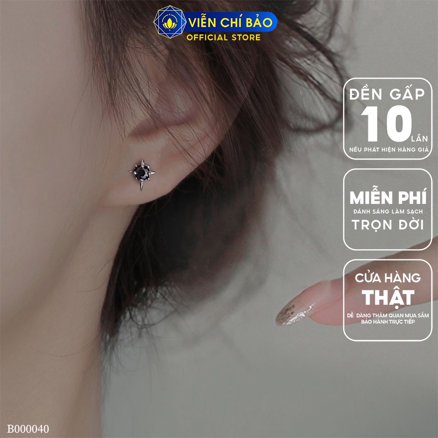 Bông tai bạc nữ sao kim cương 2 màu đen trắng chất liệu bạc 925 thời trang phụ kiện trang sức Viễn Chí Bảo B000040