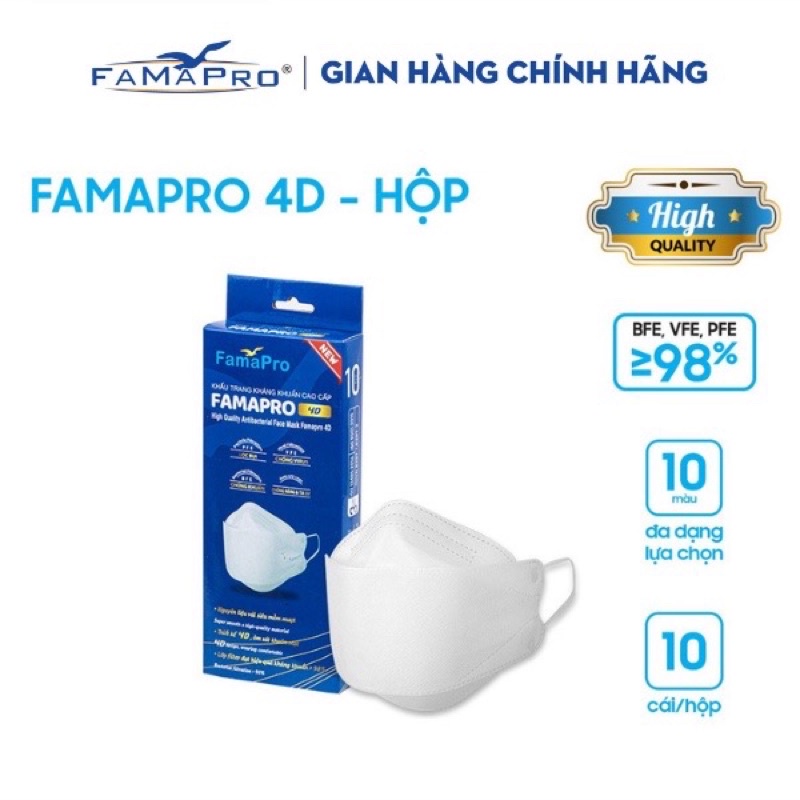 HỘP-10 CÁI] Khẩu trang y tế cao cấp kháng khuẩn 3 lớp Famapro 4D
