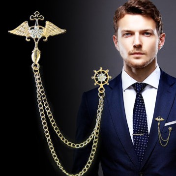 Ghim cài áo Vest nam Lapel Pin thời trang hình Chữ thập đôi cánh đính hạt đá GH-106 {Phụ kiện Vest Nam - AdamZone}