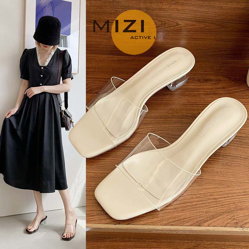 Dép nữ thời trang quai ngang trong đẹp 5 phân đế vuông giá rẻ Mizi GU75