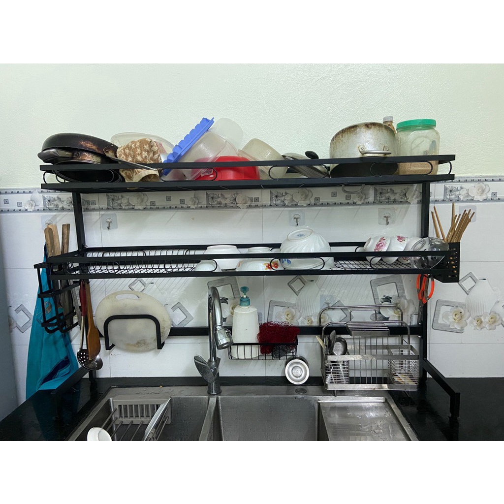 HÀNG ĐẶC BIỆT Kệ Để Bát Đĩa Đa Năng Thông Minh - Giá Để Đồ Chén Đĩa Trên Bồn Rửa Bát Thép Carbon Sơn Đen Cao Cấp