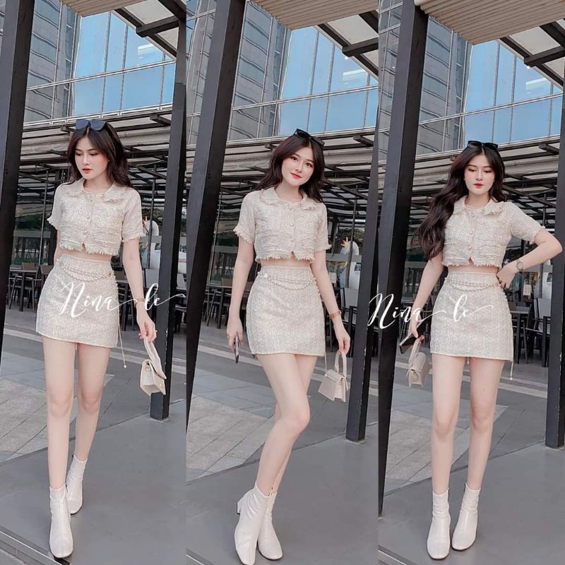 Set dạ tweed nude