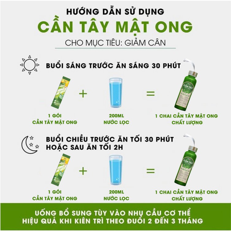 Cần tây mật ong chính hãng giảm cân, làm đẹp da, thanh lọc cơ thể, mua 3 hộp tặng 1 bình thủy tinh (Hộp 14 gói)