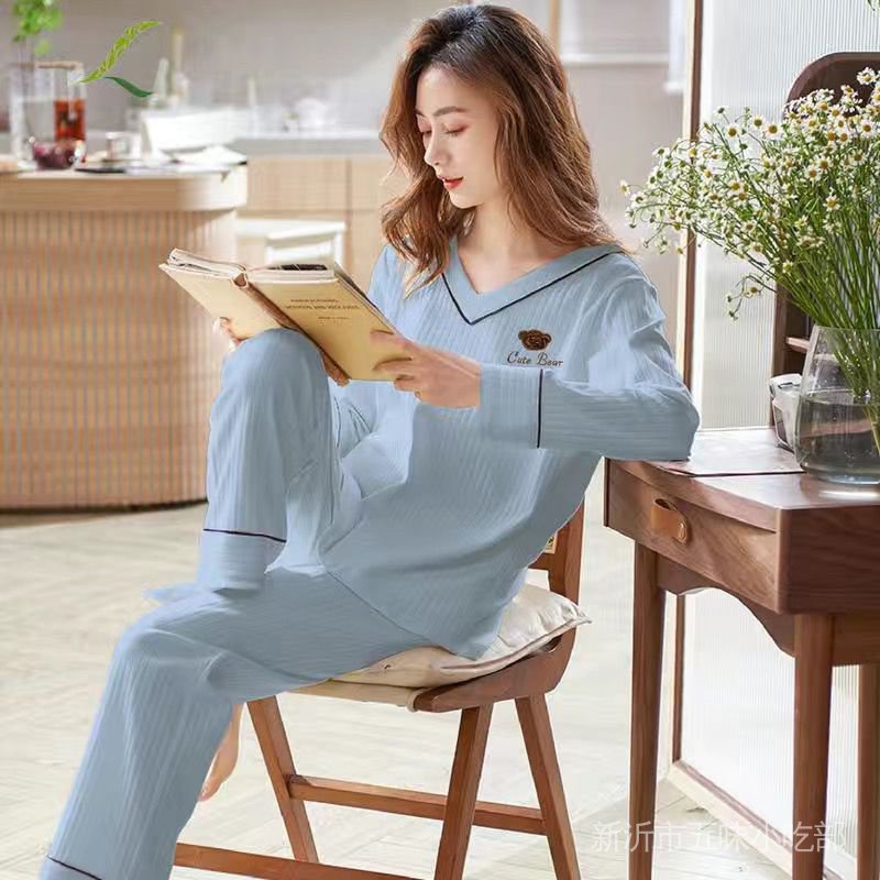 Bộ Đồ Ngủ Tay Dài In Họa Tiết Dễ Thương Thời Trang Thu Đông Cho Nữ