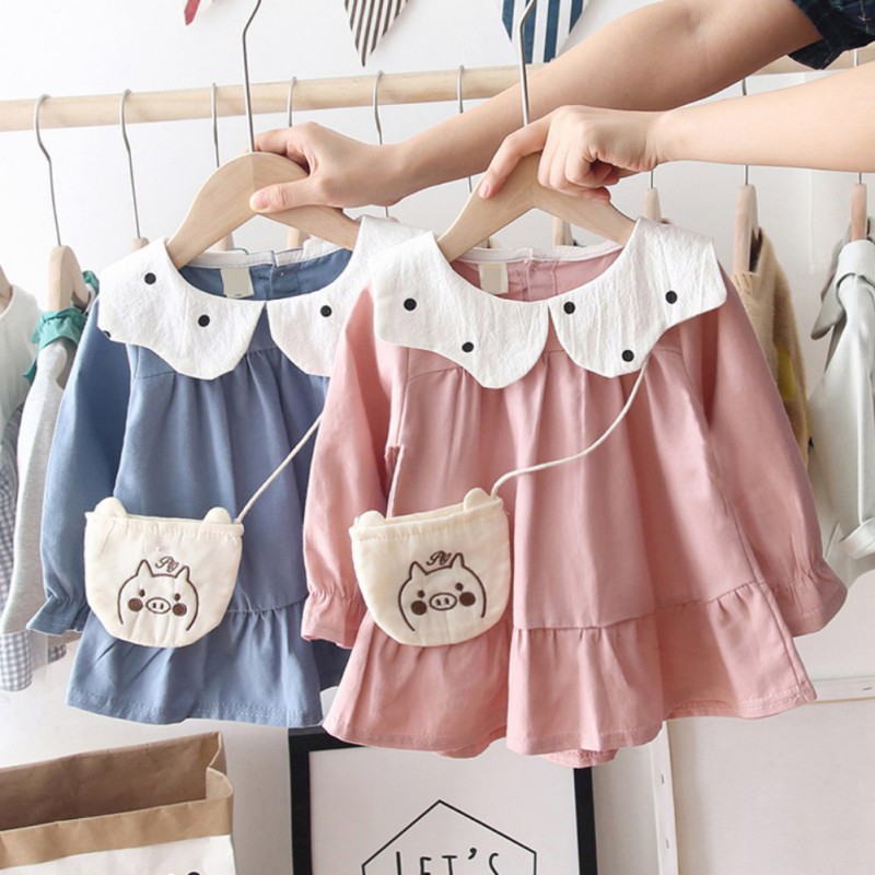 Đầm dài tay cổ chấm bi thời trang bé gái