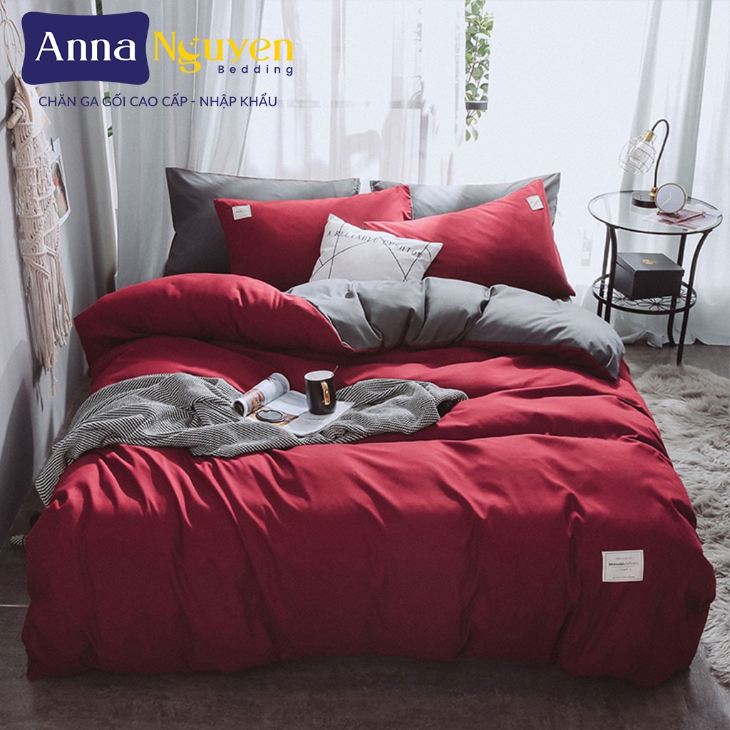 Bộ Chăn Ga Gối Đệm Cotton Lụa Tencel Drap Giường Màu Trơn Cao Cấp Bo Chun Drap - Anna Nguyen Bedding