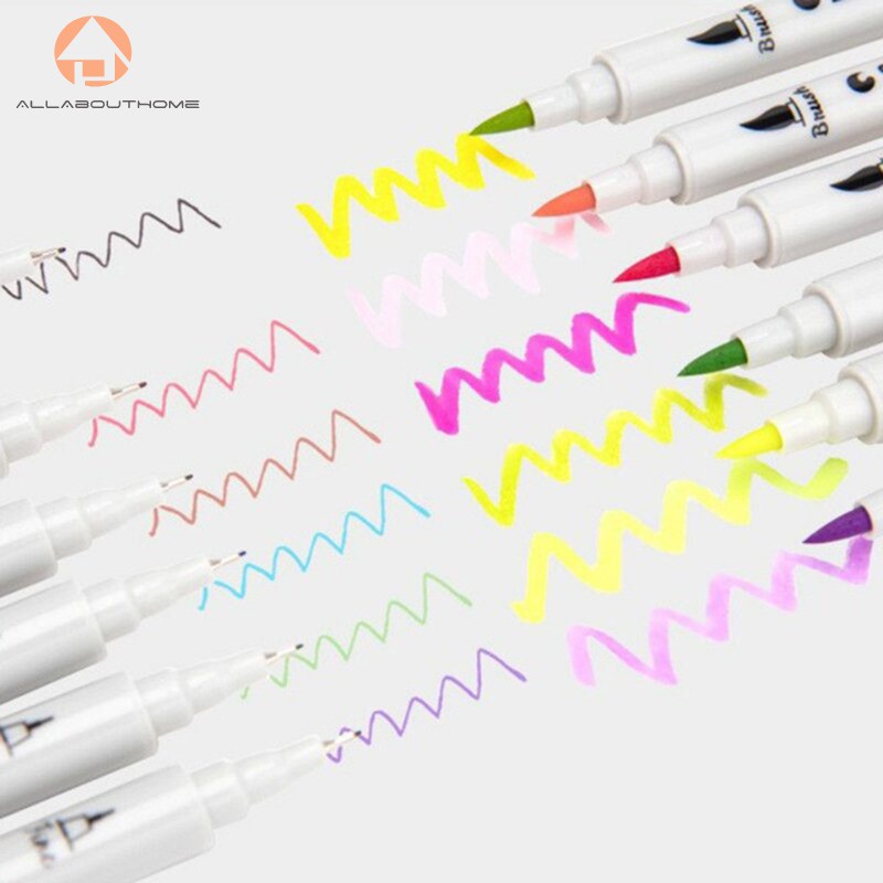 ABH 2pcs Dual Tip Brush Marker Pens 0.4 Fineliners Brush Highlighter Pen Painting Water Color Pen