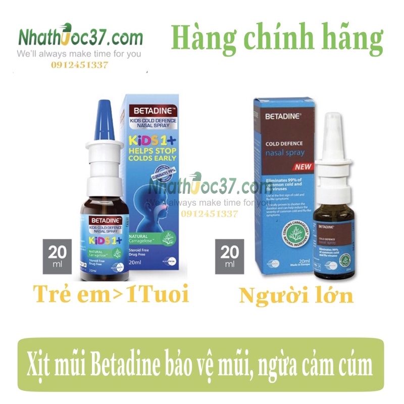 Xịt mũi BETADINE kids COLD DEFENCE nasal 20ml cho trẻ em, xịt mũi betadine cho người lớn